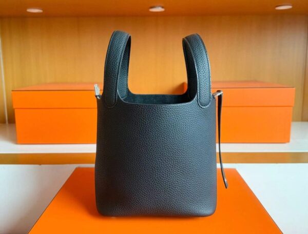 H Factory Bags Picotin Togo Leather CK89 Black Silver Hardware 18cm Full Handmade
