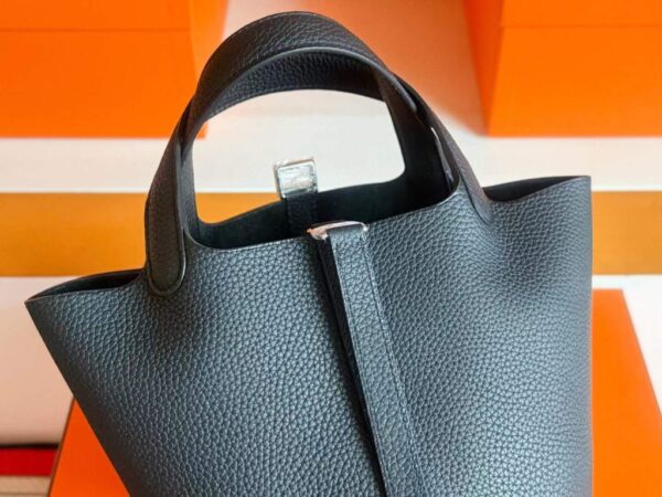 H Factory Bags Picotin Togo Leather CK89 Black Silver Hardware 18cm Full Handmade
