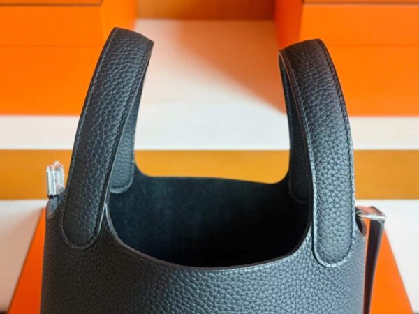 H Factory Bags Picotin Togo Leather CK89 Black Silver Hardware 18cm Full Handmade