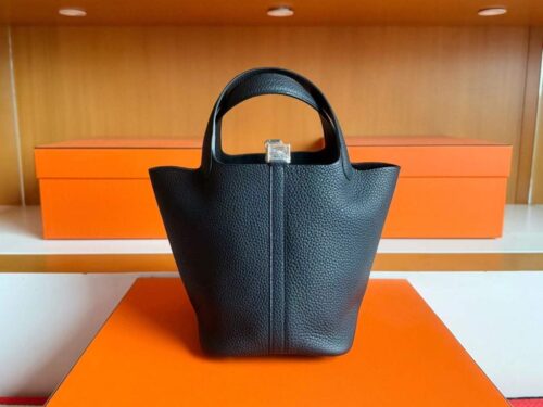 H Factory Bags Picotin Togo Leather CK89 Black Gold Hardware 18cm Full Handmade