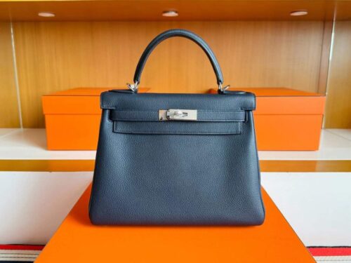 H Factory Bags Kelly Togo Leather CK89 Black Silver Hardware 28cm Full Handmade
