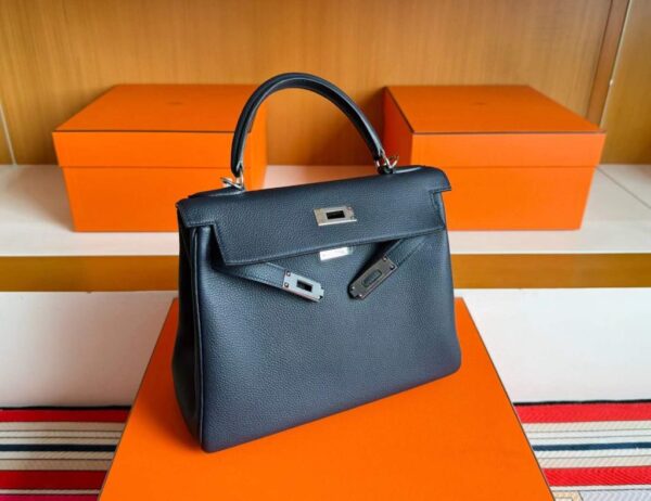 H Factory Bags Kelly Togo Leather CK89 Black Silver Hardware 28cm Full Handmade