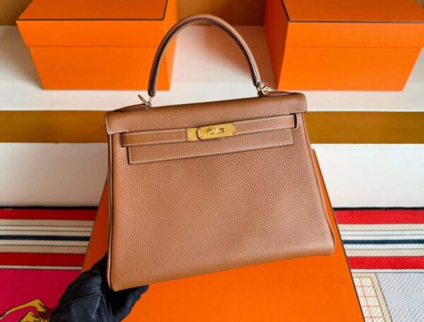 H Factory Bags Kelly Togo Leather Golden Brown Gold Hardware 28cm Full Handmade
