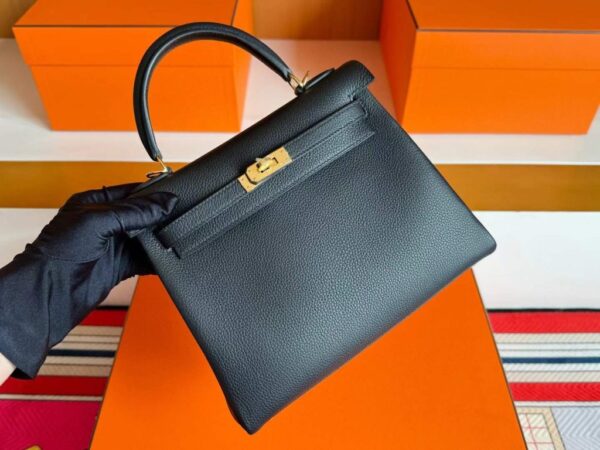 H Factory Bags Kelly Togo Leather CK89 Black Gold Hardware 25cm Full Handmade
