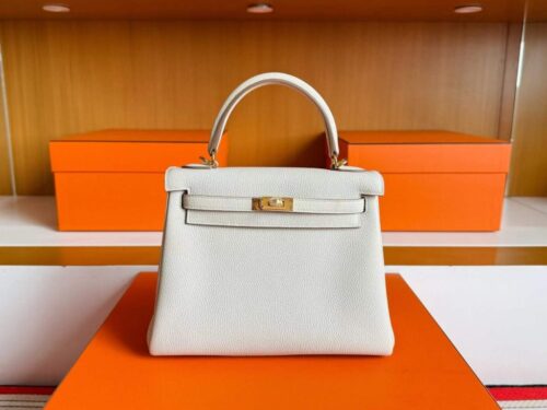 H Factory Bags Kelly Togo Leather Cream White Gold Hardware 25cm Full Handmade