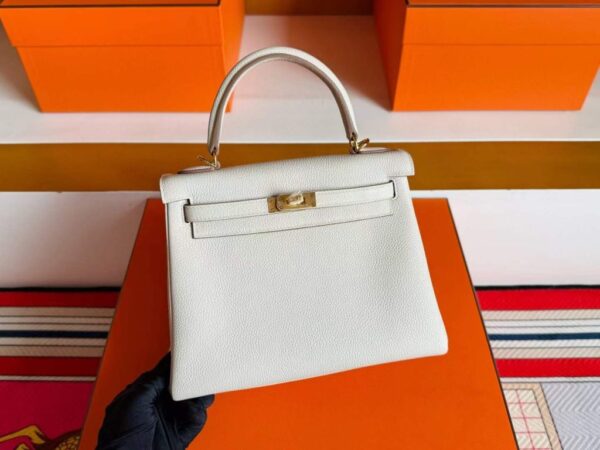H Factory Bags Kelly Togo Leather Cream White Gold Hardware 25cm Full Handmade