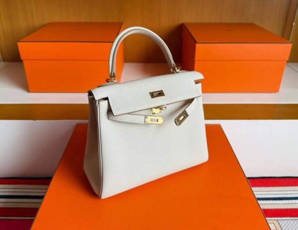 H Factory Bags Kelly Togo Leather Cream White Gold Hardware 25cm Full Handmade