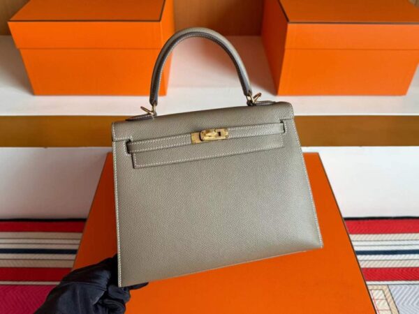 H Factory Bags Kelly Epsom Leather Etoupe Grey Gold Hardware 25cm Full Handmade