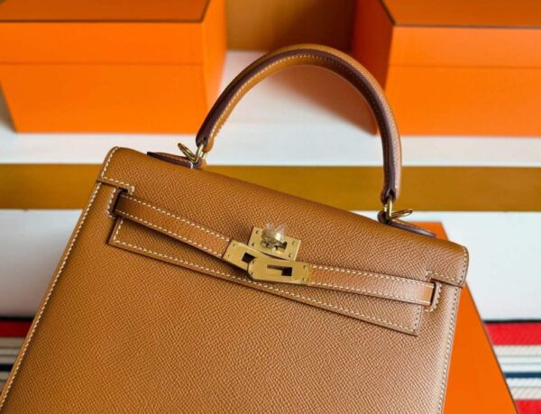 H Factory Bags Kelly Epsom Leather Golden Brown Gold Hardware 25cm Full Handmade