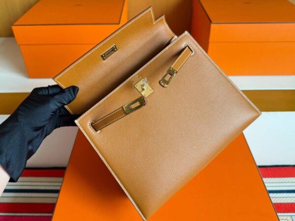 H Factory Bags Kelly Epsom Leather Golden Brown Gold Hardware 25cm Full Handmade