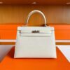 H Factory Bags Kelly Epsom Leather Cream White Silver Hardware 25cm Full Handmade