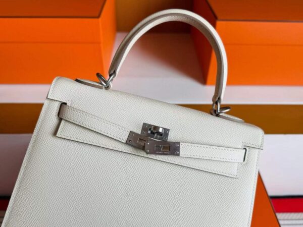 H Factory Bags Kelly Epsom Leather Cream White Silver Hardware 25cm Full Handmade