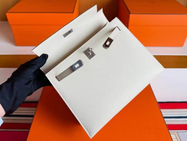 H Factory Bags Kelly Epsom Leather Cream White Silver Hardware 25cm Full Handmade