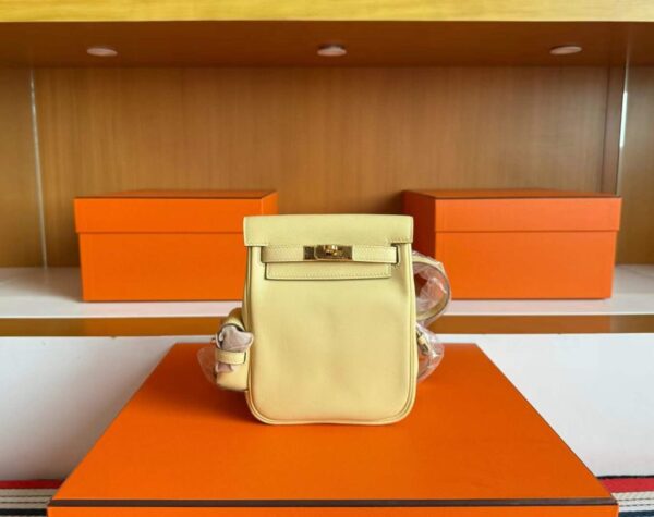H Factory Bags Kelly Jump Swift Leather Lemon Yellow Gold Hardware 14.5cm Full Handmade