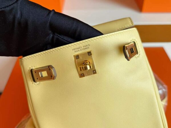 H Factory Bags Kelly Jump Swift Leather Lemon Yellow Gold Hardware 14.5cm Full Handmade