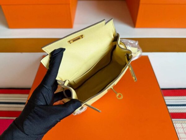 H Factory Bags Kelly Jump Swift Leather Lemon Yellow Gold Hardware 14.5cm Full Handmade