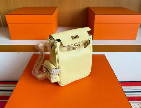 H Factory Bags Kelly Jump Swift Leather Lemon Yellow Gold Hardware 14.5cm Full Handmade