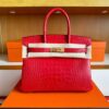 H Factory Bags Birkin Matte Alligator Crocodile Ferrari Red Gold Hardware 30cm Full Handmade