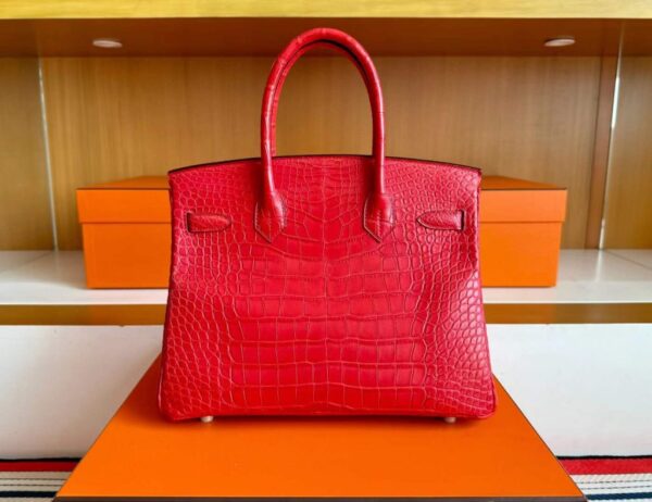 H Factory Bags Birkin Matte Alligator Crocodile Ferrari Red Gold Hardware 30cm Full Handmade