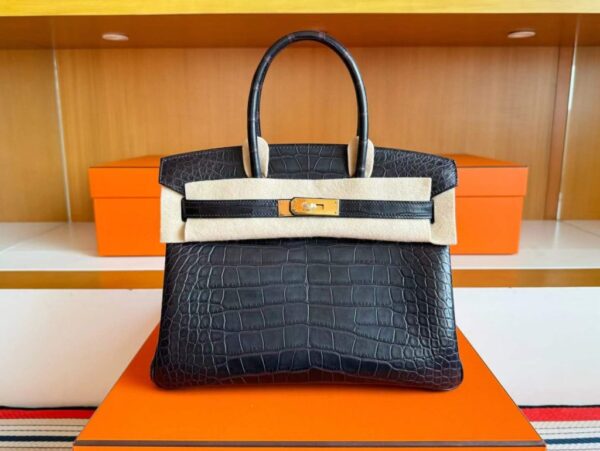 H Factory Bags Birkin Matte Alligator Crocodile Deep Blue Gold Hardware 30cm Full Handmade