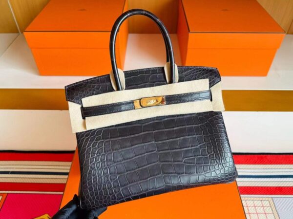 H Factory Bags Birkin Matte Alligator Crocodile Deep Blue Gold Hardware 30cm Full Handmade