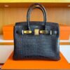 H Factory Bags Birkin Matte Alligator Crocodile Deep Blue Gold Hardware 30cm Full Handmade