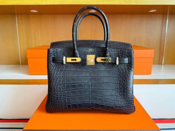 H Factory Bags Birkin Matte Alligator Crocodile Deep Blue Gold Hardware 30cm Full Handmade