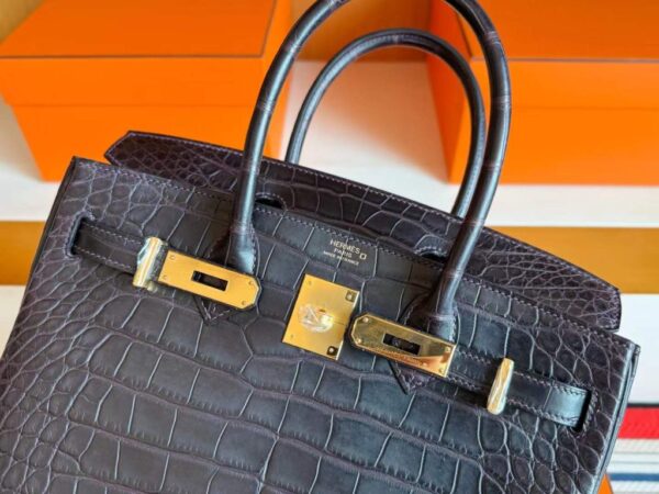 H Factory Bags Birkin Matte Alligator Crocodile Deep Blue Gold Hardware 30cm Full Handmade