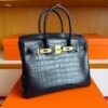 H Factory Bags Birkin Matte Alligator Crocodile Deep Blue Gold Hardware 30cm Full Handmade