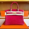 H Factory Bags Birkin Shiny Niloticus Crocodile 5R Rose Red Gold Hardware 30cm Full Handmade