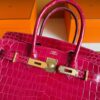 H Factory Bags Birkin Shiny Niloticus Crocodile 5R Rose Red Gold Hardware 30cm Full Handmade