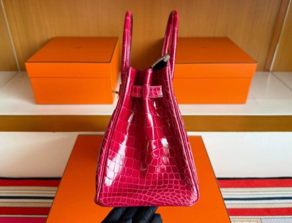 H Factory Bags Birkin Shiny Niloticus Crocodile 5R Rose Red Gold Hardware 30cm Full Handmade