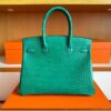 H Factory Bags Birkin Matte Porosus Crocodile Bamboo Green Gold Hardware 30cm Full Handmade