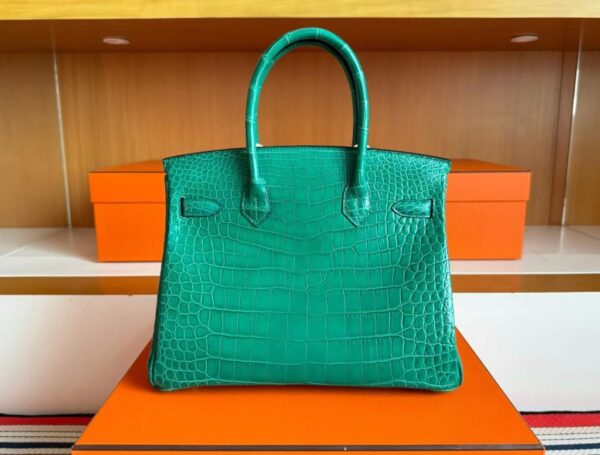 H Factory Bags Birkin Matte Porosus Crocodile Bamboo Green Gold Hardware 30cm Full Handmade