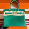 H Factory Bags Birkin Matte Porosus Crocodile Bamboo Green Gold Hardware 30cm Full Handmade