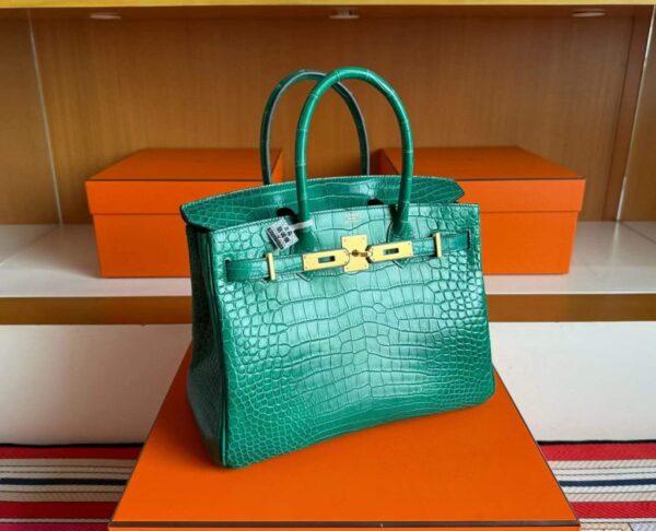 H Factory Bags Birkin Matte Porosus Crocodile Bamboo Green Gold Hardware 30cm Full Handmade