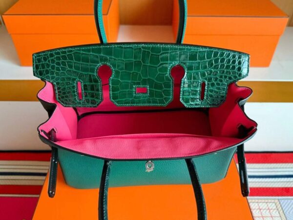 H Factory Bags Birkin Touch Chever & Shiny Alligator Crocodile Gem Green Silver Hardware 30cm Full Handmade