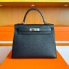H Factory Bags Kelly Epsom Leather CK89 Black Silver Hardware 28cm Full Handmade