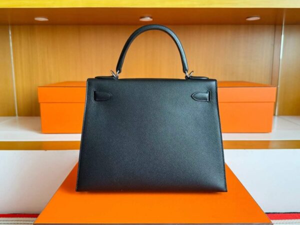 H Factory Bags Kelly Epsom Leather CK89 Black Silver Hardware 28cm Full Handmade