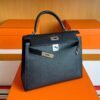 H Factory Bags Kelly Epsom Leather CK89 Black Silver Hardware 28cm Full Handmade