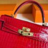 H Factory Bags Kelly Shiny Niloticus Crocodile Ferrari Red Gold Hardware 28cm Full Handmade