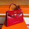 H Factory Bags Kelly Shiny Niloticus Crocodile Ferrari Red Gold Hardware 28cm Full Handmade