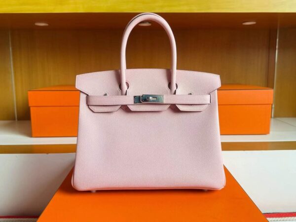 H Factory Bags Birkin Epsom Leather 3Q Cristal Pink Silver Hardware 30cm Full Handmade