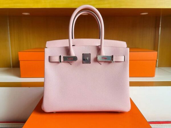 H Factory Bags Birkin Epsom Leather 3Q Cristal Pink Silver Hardware 30cm Full Handmade