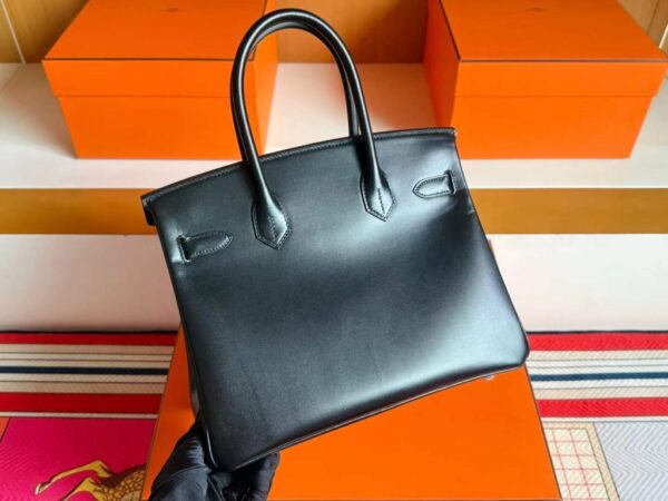 H Factory Bags Birkin Shiny Box Leather CK89 Black Black Buckle 30cm Full Handmade