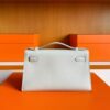 H Factory Bags Mini Kelly Pochette Swift Leather Cream Grey Silver Hardware 22cm Full Handmade