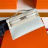 H Factory Bags Mini Kelly Pochette Swift Leather Cream Grey Silver Hardware 22cm Full Handmade
