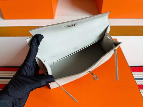 H Factory Bags Mini Kelly Pochette Swift Leather Cream Grey Silver Hardware 22cm Full Handmade
