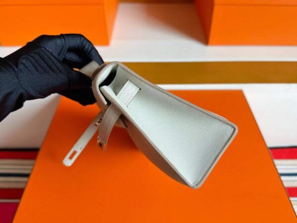 H Factory Bags Mini Kelly Pochette Swift Leather Cream Grey Silver Hardware 22cm Full Handmade