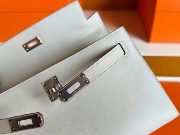 H Factory Bags Mini Kelly Pochette Swift Leather Cream Grey Silver Hardware 22cm Full Handmade